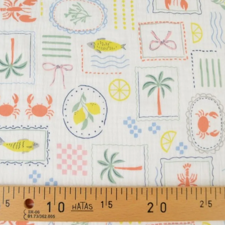 Tissu Double gaze coton Cagliari fond blanc - OEKO TEX