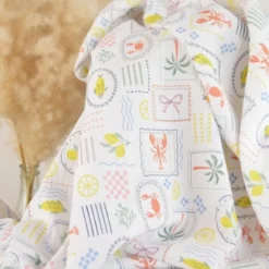Tissu Double gaze coton Cagliari fond blanc - OEKO TEX