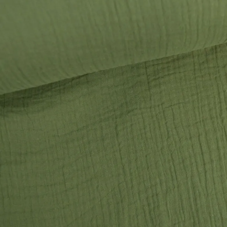 Tissu Double gaze coton Colois vert fougère - OEKO TEX