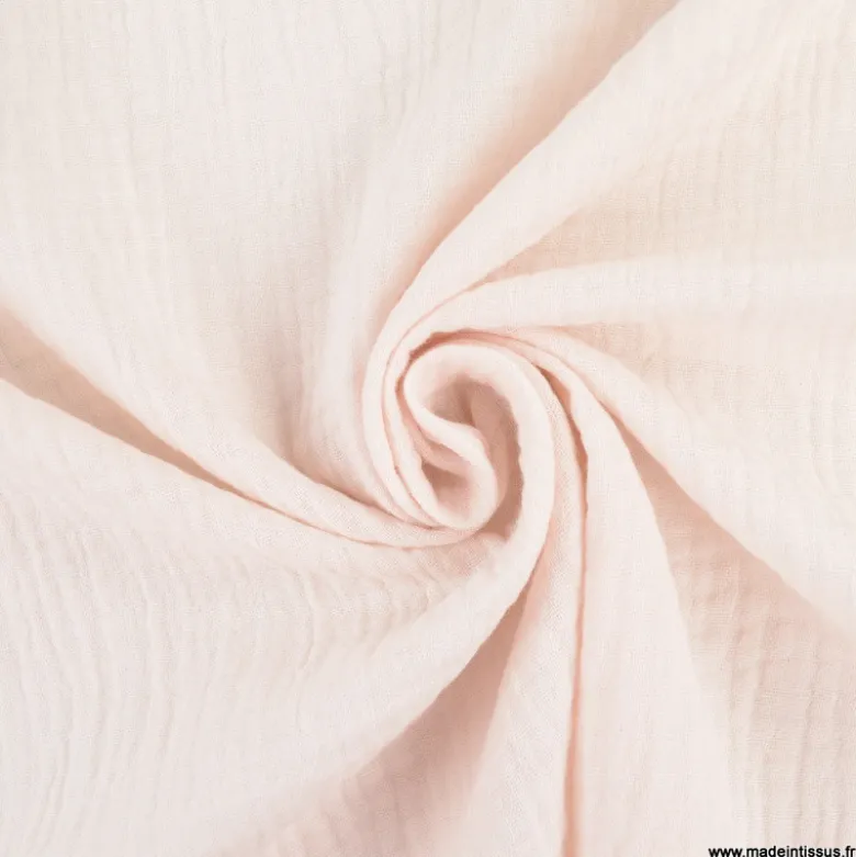 Tissu Double gaze coton Coloris blanc rosé Morganite - OEKO TEX