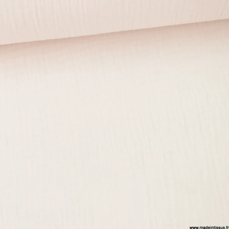 Tissu Double gaze coton Coloris blanc rosé Morganite - OEKO TEX