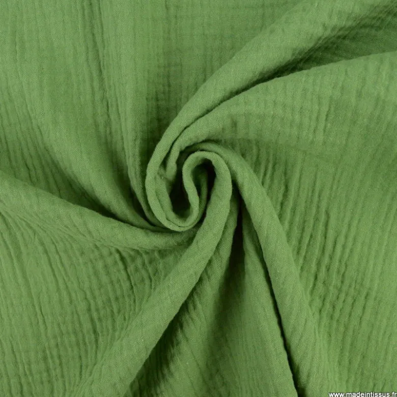 Tissu Double gaze coton Coloris vert ortie - OEKO TEX