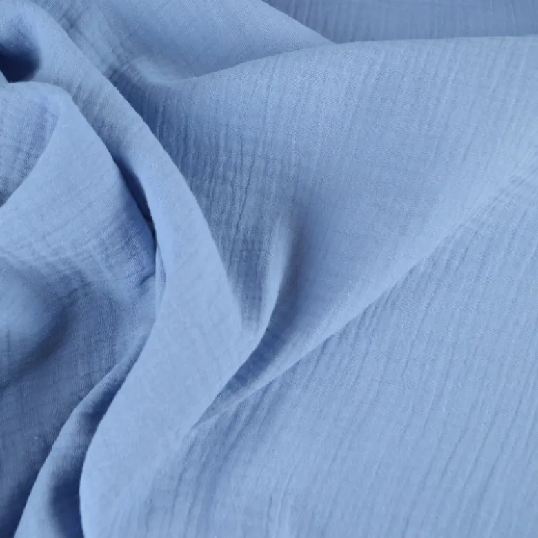 Tissu Double gaze coton Coloris Bleu Baltique - OEKO TEX