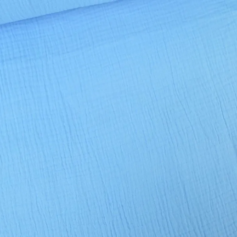 Tissu Double gaze coton Coloris Bleu riviera - OEKO TEX