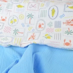 Tissu Double gaze coton Coloris Bleu riviera - OEKO TEX
