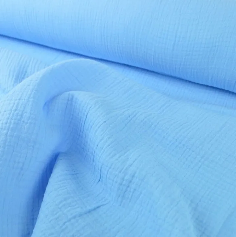Tissu Double gaze coton Coloris Bleu riviera - OEKO TEX