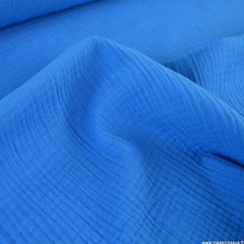 Tissu Double gaze coton Coloris bleu outremer - OEKO TEX