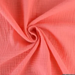 Tissu Double gaze coton Coloris Corail - OEKO TEX