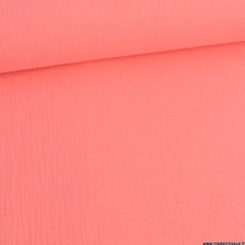 Tissu Double gaze coton Coloris Corail - OEKO TEX