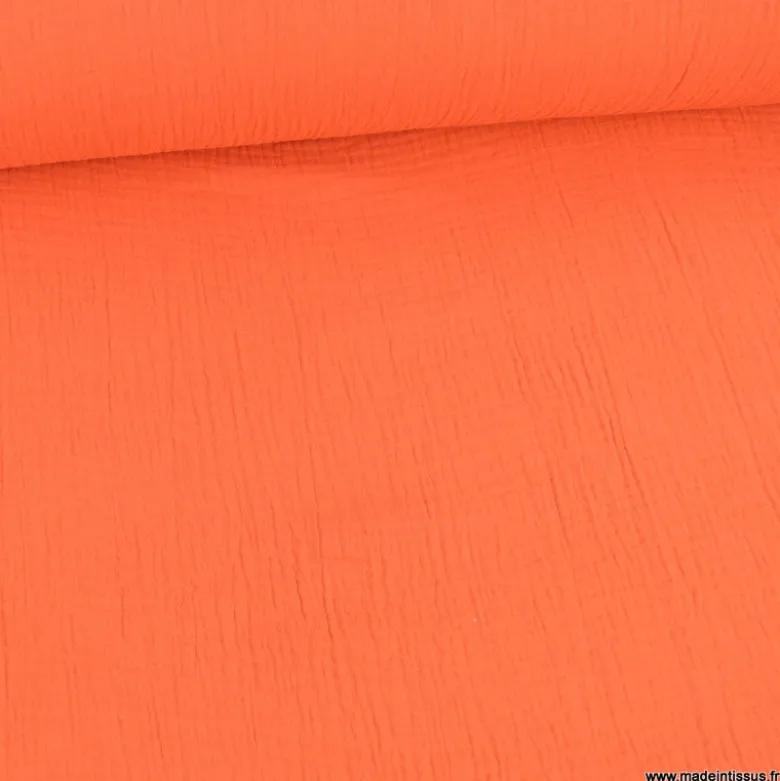 Tissu Double gaze coton Coloris Orange Tangerine - OEKO TEX