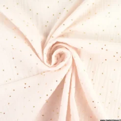 Tissu Double gaze coton Glitter à pois or coloris rose morganite - OEKO TEX