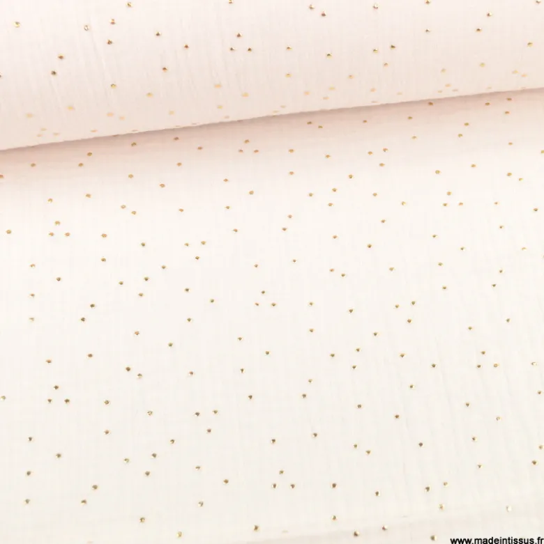 Tissu Double gaze coton Glitter à pois or coloris rose morganite - OEKO TEX