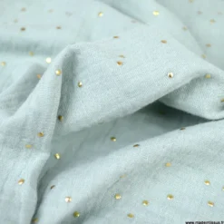 Tissu Double gaze coton Glitter à pois or coloris vert de gris - OEKO TEX