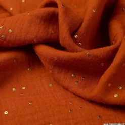Tissu Double gaze coton Glitter à pois or coloris Rouille - OEKO TEX