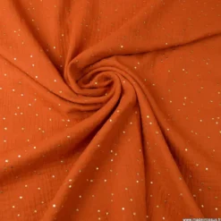 Tissu Double gaze coton Glitter à pois or coloris Rouille - OEKO TEX