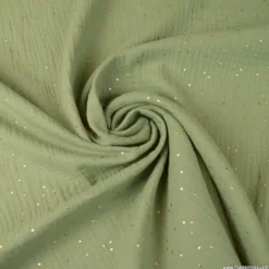 Tissu Double gaze coton Glitter à pois or coloris Tilleul - OEKO TEX
