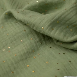 Tissu Double gaze coton Glitter à pois or coloris Tilleul - OEKO TEX