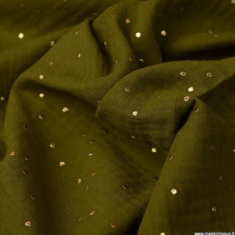 Tissu Double gaze coton Glitter à pois or coloris Bronze - OEKO TEX