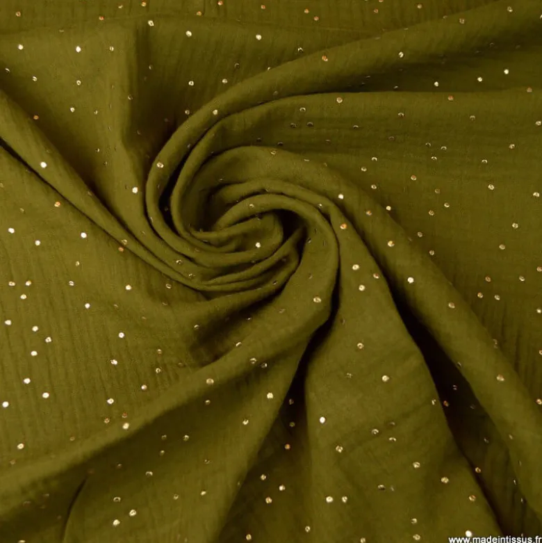 Tissu Double gaze coton Glitter à pois or coloris Bronze - OEKO TEX
