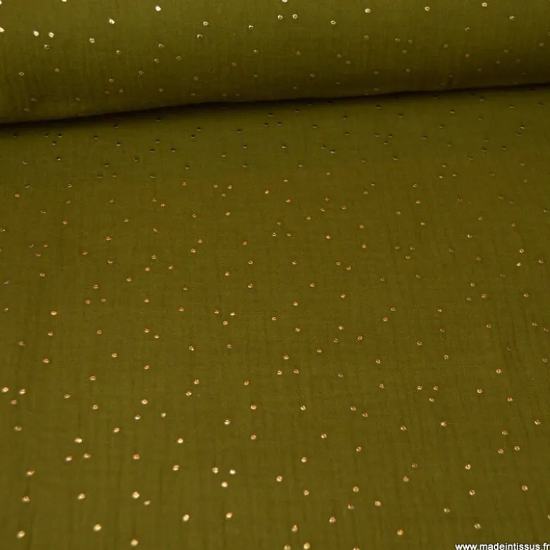 Tissu Double gaze coton Glitter à pois or coloris Bronze - OEKO TEX