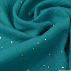 Tissu Double gaze coton Glitter à pois OR coloris Emeraude - OEKO TEX