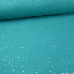 Tissu Double gaze coton Glitter à pois OR coloris Emeraude - OEKO TEX