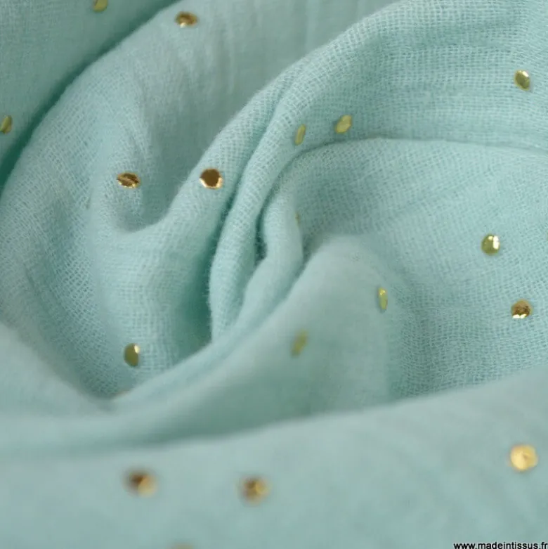 Tissu Double gaze coton Glitter à pois OR coloris menthe clair - OEKO TEX