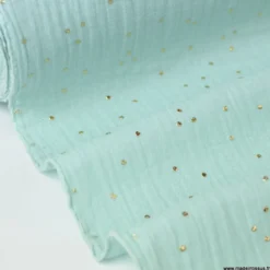 Tissu Double gaze coton Glitter à pois OR coloris menthe clair - OEKO TEX