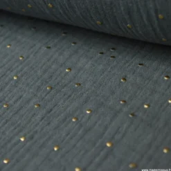 Tissu Double gaze coton Glitter à pois OR coloris GRIS FONCE - OEKO TEX