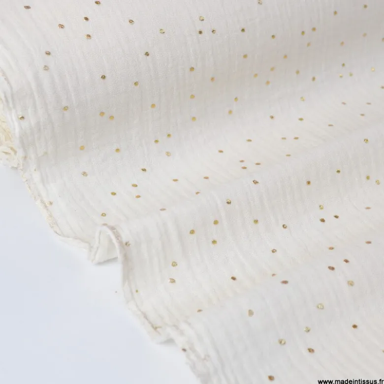 Tissu Double gaze coton Glitter à pois OR coloris ECRU - OEKO TEX