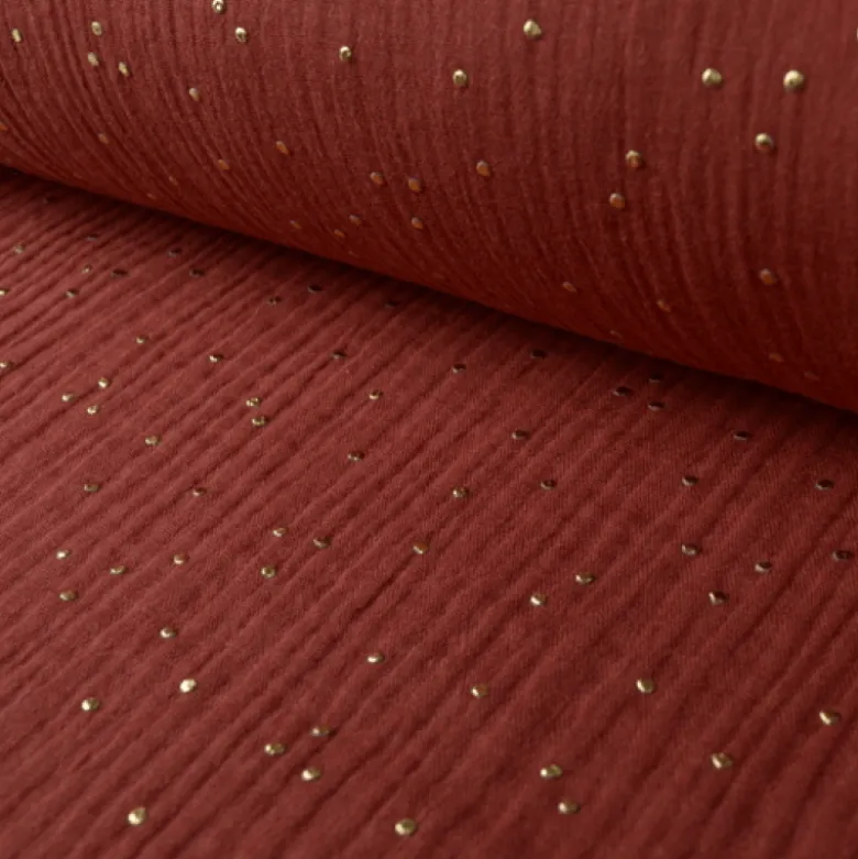 Tissu Double gaze coton Glitter à pois OR coloris Tomette - OEKO TEX