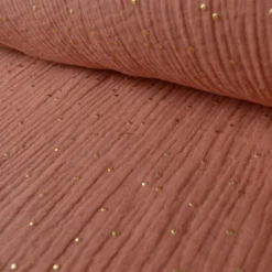 Tissu Double gaze coton Glitter à pois OR coloris Marsala - OEKO TEX