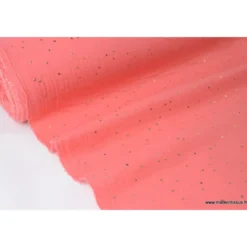 Tissu Double gaze coton Glitter à pois OR coloris corail - OEKO TEX