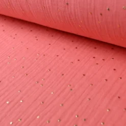 Tissu Double gaze coton Glitter à pois OR coloris corail - OEKO TEX