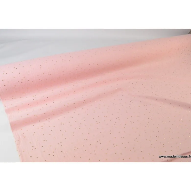 Tissu Double gaze coton Glitter à pois OR coloris ROSE BLUSH - OEKO TEX