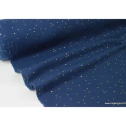 Tissu Double gaze coton Glitter à pois OR coloris INDIGO - OEKO TEX