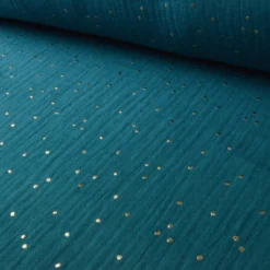 Tissu Double gaze coton Glitter à pois OR coloris Paon - OEKO TEX