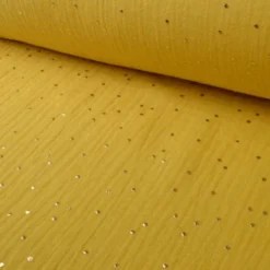 Tissu Double gaze coton Glitter à pois OR coloris MOUTARDE - OEKO TEX