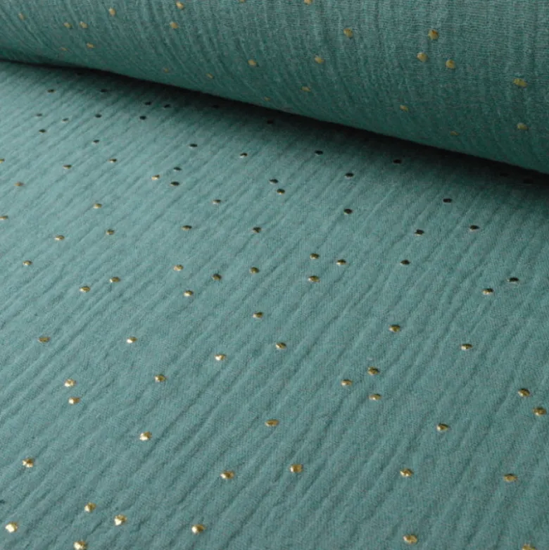 Tissu Double gaze coton Glitter à pois OR coloris Eucalyptus - OEKO TEX