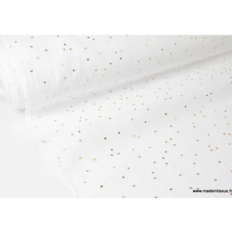 Tissu Double gaze coton Glitter à pois OR coloris BLANC - OEKO TEX