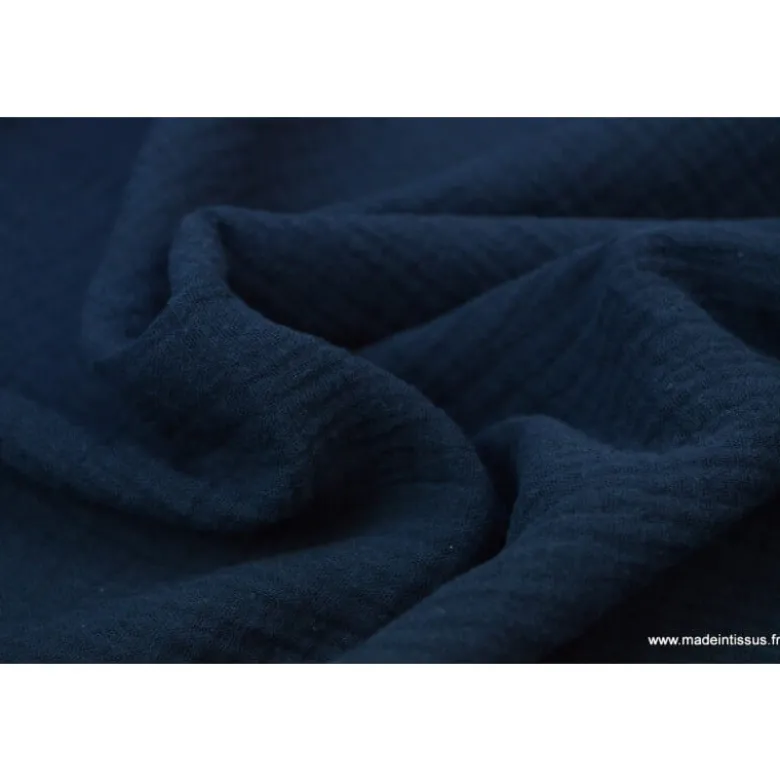 Tissu Double gaze coton marine - OEKO TEX