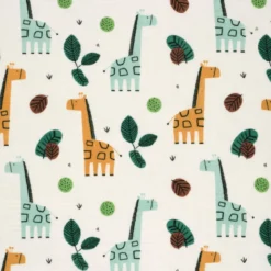 Tissu Double gaze coton motif girafes fond blanc cassé - OEKO TEX