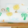 Tissu Double gaze coton motif palmiers verts et jaunes - OEKO TEX