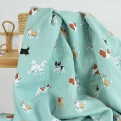 Tissu Double gaze coton motif chiens fond vert - OEKO TEX