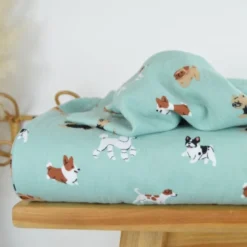 Tissu Double gaze coton motif chiens fond vert - OEKO TEX