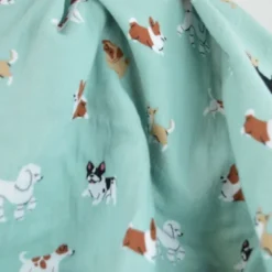 Tissu Double gaze coton motif chiens fond vert - OEKO TEX