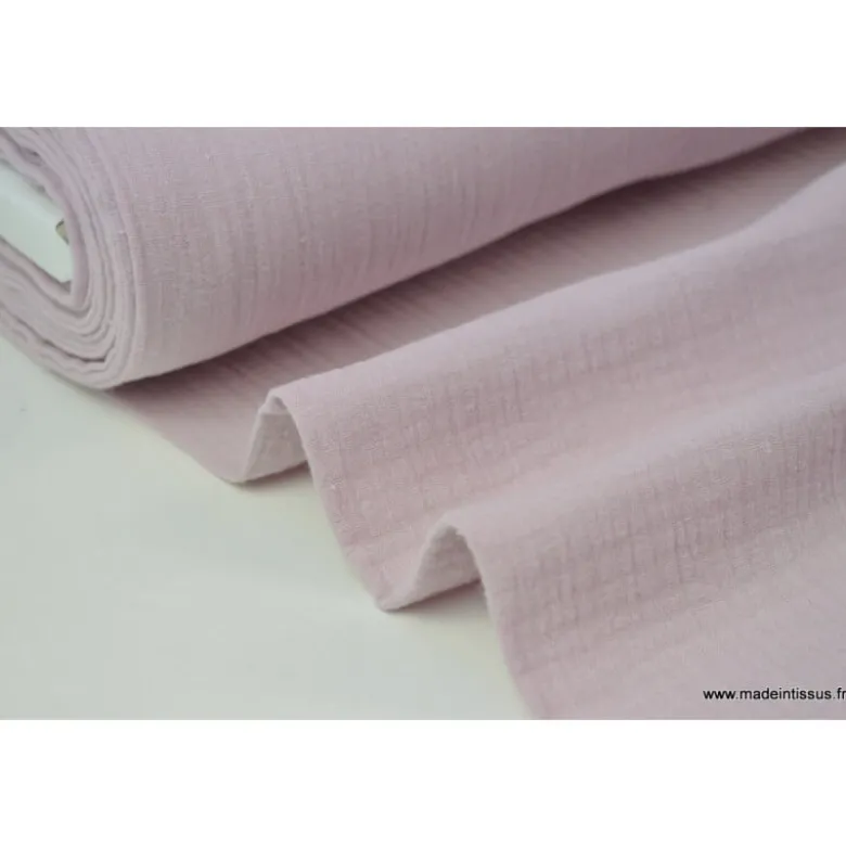 Tissu Double gaze coton rose poudré - OEKO TEX