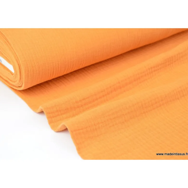 Tissu Double gaze coton safran - OEKO TEX