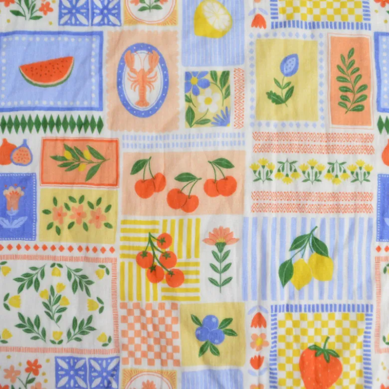 Tissu Double gaze coton Solea Bleu fond blanc - OEKO TEX