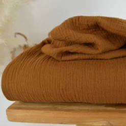 Tissu Double gaze coton Tabac - OEKO TEX